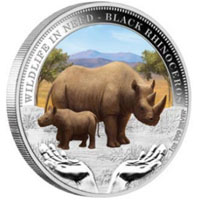 2012 Tuvalu silver dollar depicting the black rhino.